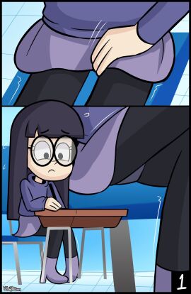 classroom desk female glasses have_to_pee living_with_dad omorashi panda_(living_with_dad) school sitting yellowzonemx