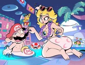 1boy ass blonde blonde-haired_female blonde_female blonde_hair blue_eyes blush blush_lines blushing breasts brown_hair bubble_ass bubble_butt cruise_ship female funny galoomba humor image juicyartz koopa koopa_troopa male mario mario_(series) moustache mustache nintendo no_sex no_text palm_tree pool princess_peach princess_peach_(swimwear) seductive seductive_female super_mario_bros. they_love_each_other toad_(mario) wholesome