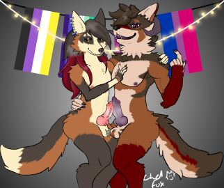balls bisexual_pride_colors calico_fox canid canine canis chelfox chelfoxart chest_grab claws coyote cross_fox duo ear_piercing ear_ring facial_piercing fox frenum_ladder frenum_piercing frottage furry genital_piercing genitals hair hi_res ladder_piercing lgbt_pride lip_piercing lip_ring male male/male mammal nipple_piercing nipples nipples_touching nonbinary_pride_colors nose_piercing nose_ring penile penis penis_piercing piercing pride_colors purple_eyes red_fox ring_piercing scrotum scrotum_piercing sex skorvold true_fox vincian_pride_colors yellow_eyes