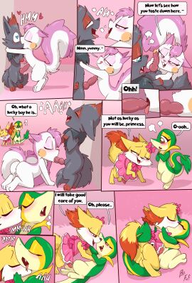 2024 absurd_res accessory all_fours animal_genitalia animal_penis anus balls bedroom_eyes big_tail biped black_body black_nose blush bow_ribbon brother brother_(lore) brothers_(lore) canid canine canine_genitalia canine_penis cheek_tuft closed_eyes clothed clothing comic countershade_face countershade_torso countershading crossdressing dialogue dress duo english_text erection eye_contact eyebrows facial_tuft fangs fellatio female femboy fennekin feral fluffy fluffy_tail forked_tongue fox fuf generation_4_pokemon generation_5_pokemon generation_6_pokemon genitals girly green_body grin group hair_accessory hair_ribbon hairbow heart_eyes heart_symbol hi_res holding_penis inner_ear_fluff inside kissing knot looking_at_another male male/female multicolored_body narrowed_eyes neck_tuft nintendo open_mouth oral pachirisu penile penis pink_clothing pink_dress pokemon pokemon_(species) pussy quadruped reptile ribbons rodent rosy_cheeks scalie seductive semi-anthro sex sheath shiny_(petokikka) shiny_pokemon sibling_(lore) smile snake snivy speech_bubble spiked_tail spikes spikes_(anatomy) squirrel tail teeth text tongue tuft two-tone_body white_body yellow_body zorua