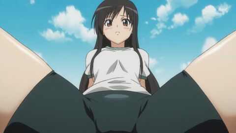 animated gif gym_shorts kotegawa_yui long_hair official_animation outside spreading_legs t-shirt to_love-ru