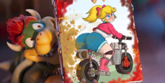1boy 1boy1girl 1girls ass big_ass big_butt blonde_hair blue_eyes blush blushing bowser bowser_showing_his_painting butt chobeeno edit edited edited_official_artwork edited_screencap fart fart_cloud fart_fetish farting fat_ass fat_butt female fully_clothed funny furry furry_male huge_ass huge_butt human human_female male mario_(series) mario_kart_world motorcycle nintendo orange_eyes painting painting_(artwork) princess princess_peach red_hair reptile scalie screencap sitting super_mario_bros. super_mario_bros._(2023_film) super_mario_galaxy_(2026_film) text thick_ass thick_butt turtle