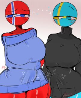 2futas among_us among_us_reference big_breasts bottomless breasts clothed clothing countryhumans countryhumans_girl duo erection erection_under_clothes female futa_only futanari humanoid intersex kak0yt0_chel mostly_clothed norway_(countryhumans) sweater sweden_(countryhumans) tenting