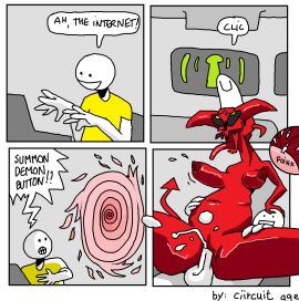 breasts ciircuit comic computer demon dialogue duo electronics english_text female genitals human male male/female mammal penetration penile penile_penetration penis penis_in_vagina portal pussy red_body red_skin text vaginal_penetration vulva yellow_eyes