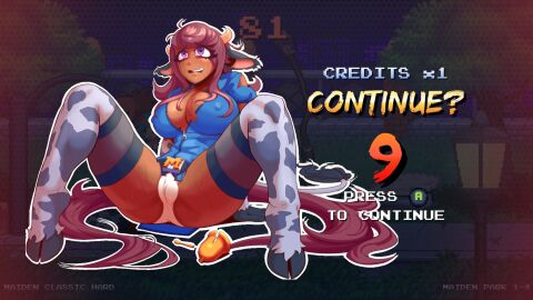 continue? cow_girl defeated defeated_heroine female maiden_cops meiga_holsteir_(maiden_cops)