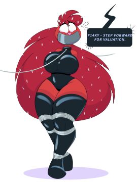 bondage collar duct_tape duct_tape_gag flaky_(htf) gag gagged happy_tree_friends latex latex_clothing latex_leotard latex_thighhighs leash leash_and_collar leash_pull rope rope_bondage tempson