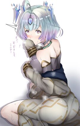 1girls ass big_ass blue_hair breasts caught female fire_emblem fire_emblem_heroes large_breasts looking_at_viewer multicolored_hair nenemu0 nintendo purple_eyes purple_hair seidr_(fire_emblem) shocked smelling smelling_clothes sweat sweatdrop