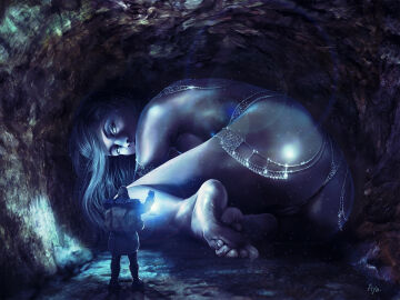 1girls ass ayatonas cave feet female giantess labia pale_skin pussy