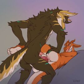 2_horns 2d_animation anal anal_sex animated anthro anthro_on_anthro anthro_penetrated anthro_penetrating anthro_penetrating_anthro balls balls_slap brown_body brown_fur canid canine canis duo fur horn interspecies klongi kobold loop male male/male male_only male_penetrated male_penetrating male_penetrating_male mammal nude_anthro nude_male orange_body orange_scales penetration penile penile_penetration penis penis_in_ass scales scalie sex short_loop slap tongue tongue_out wolf
