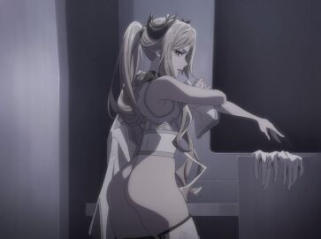 1girls anime anime_screencap ass blonde blonde_female blonde_hair breasts female hair_ornament indoors large_breasts leotard long_hair looking_at_viewer monochrome nier nier:_automata ponytail screencap screenshot thighs undressing yorha_commander