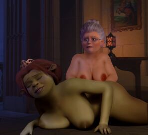 2girls 3d age_difference ass bbw breasts cheating_wife chubby_female closed_eyes completely_nude crown dreamworks dreamworks_animation dreamworks_pictures earrings excited fairy_godmother_(shrek) female giant_ass glasses green_skin hard_nipples huge_ass implied_fingering interspecies interspecies_sex looking_at_partner massive_breasts nude nude_female ogress_fiona pleasure_face princess_fiona princess_fiona_(ogre) red_hair rubbing_breasts shrek_(series) shrek_2 silver_hair smile taboo thick_thighs yuri