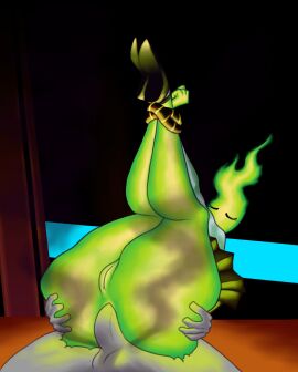 1boy 1girls anal anon anus ass ass_grab bottomless bound bound_wrists elemental_creature elemental_humanoid feet_together female fire fire_elemental fuku_fire huge_ass legs_up male no_panties penetration penis pussy sex shoes skirt smoke submissive_female tied_up undertale upskirt wide_hips