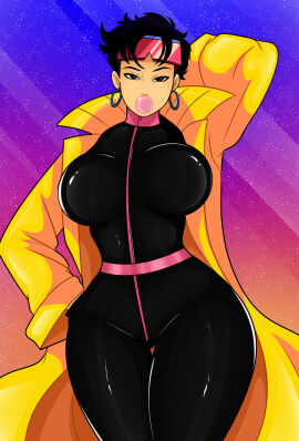 big_breasts black_hair breasts earrings female female_only jubilee jumpsuit marvel marvel_comics short_hair solo solo_female sonson-sensei superheroine thick_thighs wide_hips x-men