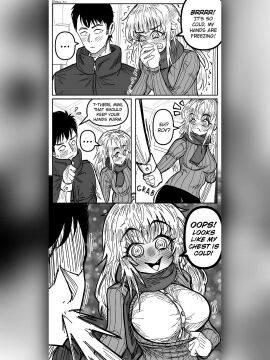 1boy 1girls female holding_hands male needy shocked_expression snaggle_tooth spitting_drink swirly_eyes white_hair