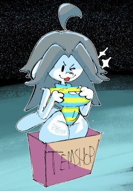 1girls artist_upload big_breasts big_thighs body_fur box breasts cat_ears cat_girl dog_ears dog_girl dot_eyes dot_nose female grey_hair illustration in_a_box leotard presenting_breasts psychone temmie temmie_(undertale) undertale white_fur