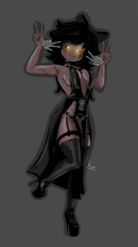 artist_signature bowtie cyn_(murder_drones) cyntessa_(murder_drones) dress female female_focus female_only high_heels kramgnal murder_drones stockings