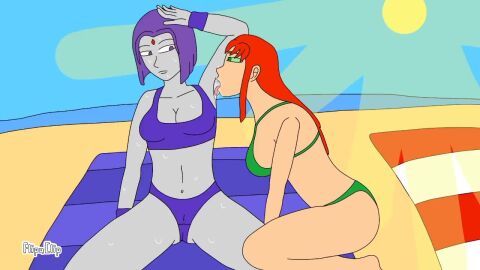2d 2d_animation 2girls artisgreat dc_comics female female_focus female_only raven_(dc) starfire tagme video