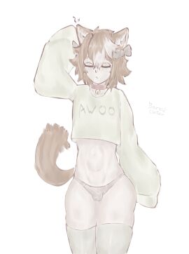 ass big_ass closed_eyes crossdressing dog_ears dog_tail eepy eyelashes femboy genshin_impact gorou_(genshin_impact) male male_only oversized_clothes panties partially_colored penis penis_in_panties sleepy thigh_highs thighs tired topwear