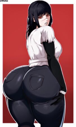 1girls absurdres ass ass_focus big_ass big_butt black_hair bottom_heavy breasts bubble_ass bubble_butt chainsaw_man denim female from_behind fully_clothed highres huge_ass jeans large_ass large_breasts long_hair looking_at_viewer looking_back mitaka_asa pants red_eyes scar scar_on_face shirt sideboob solo thick thick_ass thick_butt thick_hips thick_legs thick_thighs thighs voluptuous voluptuous_female wide_hips yoru_(chainsaw_man) z3husky