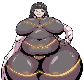 1girls belly black_hair breasts cesara_(limbus_company) chubby fat fat_belly female genpis_chong huge_breasts limbus_company lordofgee obese project_moon thick_thighs