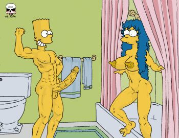 20th_century_fox 20th_century_studios accurate_art_style bart_simpson bathroom biceps breasts female flexing flexing_bicep incest incest_(lore) incestuous_desire large_breasts large_penis male marge_simpson naked naked_female nude nude_female penis tagme the_fear the_simpsons yellow_body yellow_skin
