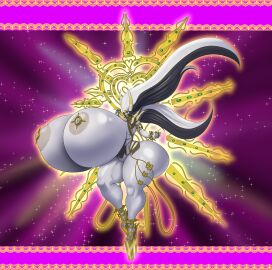 1girls annon anthro arceus ass bimbo bimbofied breasts cross_piercing female female_only floating gigantic_breasts goddess high_heels huge_ass huge_breasts humanized hyper hyper_breasts massive_breasts nipple_piercing nipples piercing platform_heels pokemon solo solo_female standing