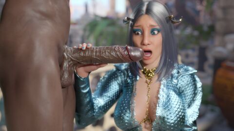 3d asian_female baldur's_gate baldur's_gate_3 big_penis clothed_female clothed_female_nude_male cock_shock cock_worship dark-skinned_male dark_skin derpderp diomira_trellis female heterochromia holding_penis interracial male penis penis_awe penis_grab waveservant