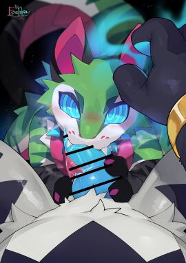 2025 absurd_res animal_genitalia animal_penis anthro anthro_on_anthro anthro_penetrated anthro_penetrating anthro_penetrating_anthro anthro_pov blue_eyes blue_knot blue_penis blush bodily_fluids bracelet canid canine canine_genitalia canine_penis censor_bar censored censored_genitalia censored_penis collar colored_nails digital_drawing_(artwork) digital_media_(artwork) domestic_cat duo felid feline felis fellatio first_person_view forked_tongue fox fur genitals gold_(metal) gold_bracelet gold_jewelry green_body green_fur hi_res holding_knot holding_penis hybrid hypnosis hypnotic_eyes interspecies jewelry knot looking_at_viewer magic male male/male male_penetrated male_penetrating male_penetrating_male male_pov mammal markings merunmohu mind_control nails oral oral_penetration pattern_background penetrating_pov penetration penile penis pink_body pink_nails pink_scales pov_blowjob reptile saliva saliva_on_penis saliva_on_tongue scales scalie sex signature simple_background snaggle_tooth snake solo_focus spiked_collar spikes striped_markings stripes suikk tail teeth tongue tongue_around_penis white_body white_fur