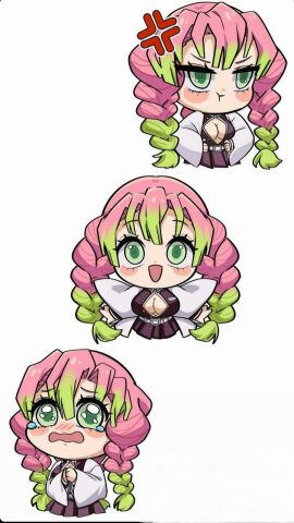 angry_face chibi cute demon_slayer female happy hfxpins kanroji_mitsuri kawaii kimetsu_no_yaiba pink_hair sad