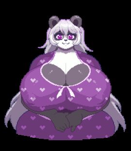 1girls animated anthro bear big_breasts black_body black_fur black_hair bouncing bouncing_breasts breasts breasts_bigger_than_head clothed clothing dress female female_focus female_only fur furry furry_female furry_only hair heart_symbol huge_breasts humanoid jiggle jiggling jiggling_breasts laurel_dog long_hair mammal massive_breasts nipple_bulge nipples_visible_through_clothing panda purple_clothing purple_dress simple_background solo solo_female white_body white_fur white_hair