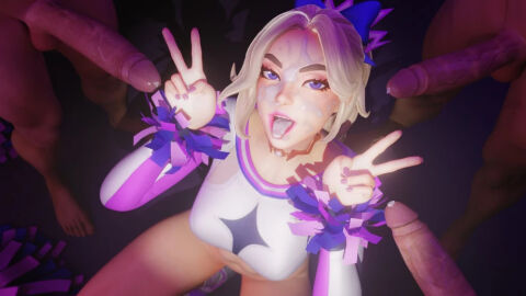 big_breasts blonde_female blonde_hair blue_eyes breasts bukkake cum cum_on_face female fortnite fortnite:_battle_royale gorgeous_blonde haylee_skye_(fortnite) partially_clothed peace_sign v