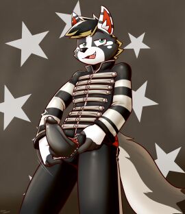 2024 absurd_res anthro big_penis black_body black_bottomwear black_clothing black_fur black_glans black_hair black_jacket black_pants black_topwear blonde_hair blue_eyes bottomwear clothing cute_fangs domestic_cat emarosa erection eyebrows felid feline felino felis fingerless_(marking) front_view fur genitals glans grey_body grey_fur hair hi_res humanoid_genitalia humanoid_penis inner_ear_fluff jacket looking_at_viewer male mammal my_chemical_romance_(merch) pants penis penis_poking_out penis_through_fly presenting presenting_penis pupils raised_eyebrow red_inner_ear smile smirk solo the_black_parade throbbing throbbing_penis topwear tuft white_body white_bottomwear white_clothing white_fur white_jacket white_pants white_topwear yellow_eyes