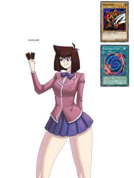 1girls anzu_mazaki breast_expansion breast_growth breast_growth_(enlargement) breasts chumbone20 female female_only gameplay_mechanics light-skinned_female light_skin school_uniform simple_background solo standing tea_gardner white_background yu-gi-oh!