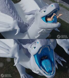 3d azys bodily_fluids chase_(crimsoncreaturecreations) city crimsoncreaturecreations digital_media_(artwork) dragon duo european_mythology feral hi_res human male male/male mammal mawplay mythological_creature mythological_scalie mythology open_mouth oral_vore outside saliva scalie size_difference soft_vore teeth throat tongue urban vore western_dragon