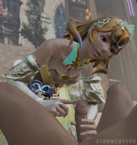 1boy 1girls 3d clothed clothing endless eye_contact female final_fantasy_xiv first_person_view handjob hyur inspection jerkingoff_another living_memory male mmorpg pov queen queen_sphene self_upload sensual stormcutanim stormcutter_animations straight surprised teasing video_games