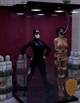 3d batman_(series) bound bound_arms bound_legs catwoman completely_naked completely_nude dc dc_comics female mannequin nude nude_female selina_kyle thejpeger trophy_case