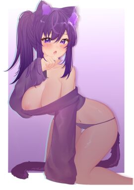 1girls animal_ears animal_humanoid ass big_breasts blush blushing_at_viewer breasts breasts_out cat_ears cat_girl cat_humanoid cat_tail catgirl cum_in_mouth curvaceous curvaceous_body curvaceous_female cute cute_expression cute_female feline_humanoid female female_focus female_only half_naked indie_virtual_youtuber kat_(kat_kingsvt) kat_kingsvt kemonomimi neko nekomimi oc original original_character purple_eyes purple_hair solo solo_female virtual_youtuber voluptuous voluptuous_female vtuber walnutkei0
