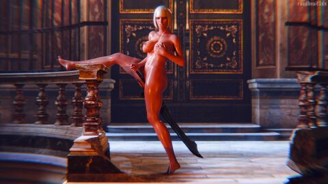 1girls 3d artist_name breasts dark-skinned_female dark_skin depth_of_field devil_may_cry devil_may_cry_(series) devil_may_cry_4 female female_only gloria_(devil_may_cry) hair holding holding_breast holding_object holding_own_breast holding_sword large_breasts leg_up licking_lips licking_own_lips looking_at_viewer masturbation medium_hair pussy ruadhnait3dx self_upload solo solo_female standing sword thick_thighs tongue tongue_out vagina watermark white_hair