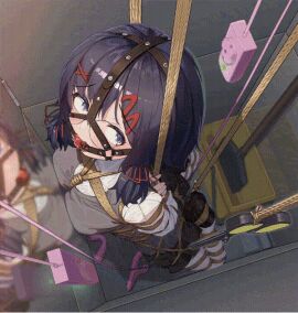 animated arms_behind_back arms_bound_behind_back ball_gag blue_eyes blush bondage bound bound_arms bound_legs breasts breasts_on_wall brown_rope crying crying_with_eyes_open dark_hair double_bun drolling empty_eyes female folded_leg folded_legs forced_orgasm gag glasses hanging_bondage harness_ball_gag harness_gag helpless helpless_female in_container in_locker left_alone locker locker_bondage mind_break mios murffin neglect_play orgasm pink_vibrator pussy pussy_juice pussy_juice_drip red_ball_gag rope_bondage school_uniform shibari_over_clothes solo struggling suspension suspension_bondage vibrator vibrator_cord vibrator_in_pussy white_legwear