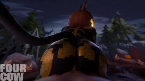 1boy 1girls 3d 3d_animation animated animation ass_focus assjob dark_skin fortnite fortnite:_battle_royale four_cow furry halloween huge_ass loop looping_animation no_sound pov pumpkin pumpkin_head spice_(fortnite) tagme tail video