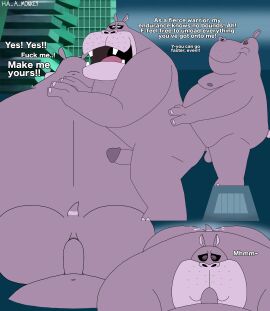 absurd_res anal anal_sex anthro ass big_ass big_butt bodily_fluids common_hippopotamus cum cum_on_ass cum_on_butt dialogue duo fellatio from_behind_position genital_fluids genitals ha_a_monkey hi_res hipponoid_commander hippopotamid male male/male mammal muscular muscular_male nickelodeon nipples nude oral oral_penetration overweight overweight_male penetration penile penis rock_paper_scissors_(nickelodeon) rock_paper_scissors_(series) sex size_difference small_dom_big_sub small_tail small_top_big_bottom tail text