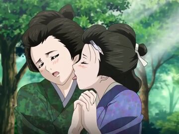 2d animated anime_screenshot anus asian ass black_hair blush breasts breasts_squeezed_together censored closed_eyes fingering grabbing_another's_breast groping group_sex hentai japanese_clothes kimono kissing licking licking_another's_neck licking_nipple lipstick lowres makeup masturbation medium_breasts multiple_girls nipple_stimulation nipples no_panties nude ooedo_shijyuuhatte orgy pubic_hair pussy rubbing rubbing_crotch sound spread_legs sucking_breast tagme tongue video yuri