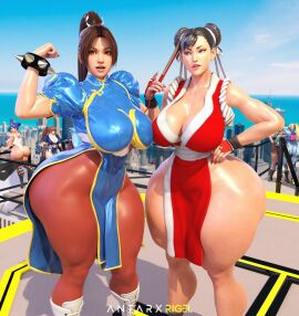 3d 7girls antarxrigel asian_female ass ass_expansion big_breasts black_hair blair_dame blonde_hair blue_hair body_transformation breast_expansion breast_growth breast_growth_(enlargement) breasts bubble_ass bubble_butt capcom chun-li cleavage clothes_swap crossover curvy_female dead_or_alive eastern_and_western_character expansion facing_away fatal_fury female figure_transformation hourglass_figure kasumi_(doa) king_of_fighters kula_diamond kunoichi lara_croft large_breasts light-skinned_female light_skin mai_shiranui mature_female metroid milf multiple_females multiple_girls nintendo orange_hair outdoors samus_aran short_shorts snk standing street_fighter street_fighter_ex tecmo thick thick_thighs tomb_raider transformation voluptuous voluptuous_female wide_hips