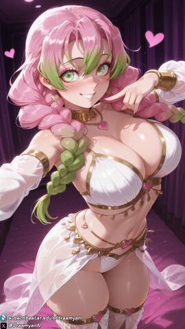 1girls ai_generated big_breasts blush braid braided_hair breasts curvy curvy_body curvy_female dancer dancer_outfit demon_slayer dreamyan_ai female female_focus female_only green_eyes harem harem_outfit hi_res high_quality high_resolution highres huge_breasts jewelry kanroji_mitsuri kimetsu_no_yaiba long_hair looking_at_viewer mitsuri_kanroji pink_hair pose posing smile smiling solo solo_female solo_focus thick_ass thick_thighs thighs uncensored