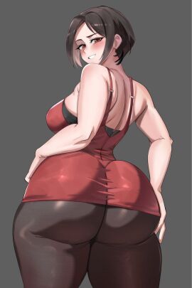 1girls ada_wong ada_wong_(nikke) ass ass_in_dress big_ass black_hair bottom_heavy breasts bubble_butt crossover dress fat_ass female female_only gluteal_fold goddess_of_victory:_nikke hand_on_ass hand_on_hip hand_on_own_ass huge_ass large_ass looking_at_viewer looking_back massive_ass pantyhose resident_evil solo thick_ass thick_thighs thunder_thighs wide_hips ytrall