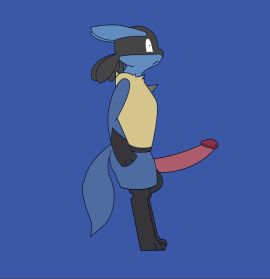 anthro anthro_only big_penis blue_body blue_fur fur generation_4_pokemon genitals humanoid lucario male male_only nintendo penis pokemon pokemon_(species) solo