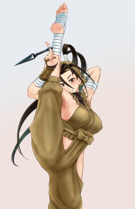 2d artist_request black_hair breasts brown_eyes busty female female_focus female_only flexing hourglass_figure ibuki_(street_fighter) kunoichi long_hair ninja ponytail splits standing standing_split street_fighter street_fighter_iii street_fighter_v tagme wide_hips