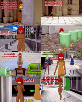 1boy 2girls 3d ass barefoot blonde_hair buruma cactus chair clothed_female_nude_female clothed_male_nude_female completely_nude couch covering domino_mask female heat_streak koikatsu long_hair male mask navel nipples nude nude_female outdoor_nudity public public_nudity pussy red_hair retropunch running school_uniform shoes short_hair shorts skirt sneakers socks socks_and_shoes sports_bra stolen_towel streaking street trash_can undressing yellow_mask yellow_sports_bra