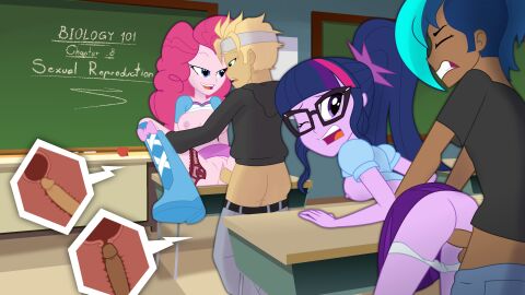 2boys 2girls ass blue_eyes boots breasts chalkboard classroom clothed clothed_sex clothing cross_section deadinside97 english_text equestria_girls eyewear female friendship_is_magic glasses male my_little_pony my_little_pony_equestria_girls my_little_pony_friendship_is_magic panties panties_aside panties_down pants_down penetration penis pink_hair pinkie_pie_(eg) pinkie_pie_(mlp) purple_eyes purple_hair sex text twilight_sparkle_(eg) twilight_sparkle_(mlp)