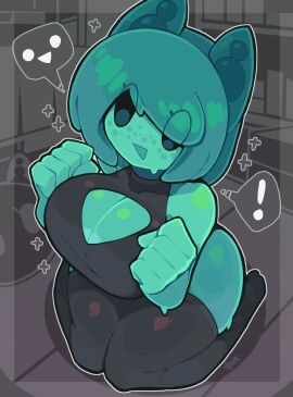 above_view borrowed_character breasts female invei_(kurbiismind) movailarts on_knees slime_girl someone_else's_oc tagme